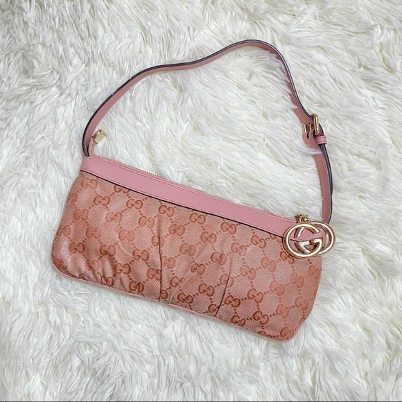 Gucci Handbags - 💯AUTH GUCCI PINK MINI SHOULDER BAG LOGO POUCHETTE